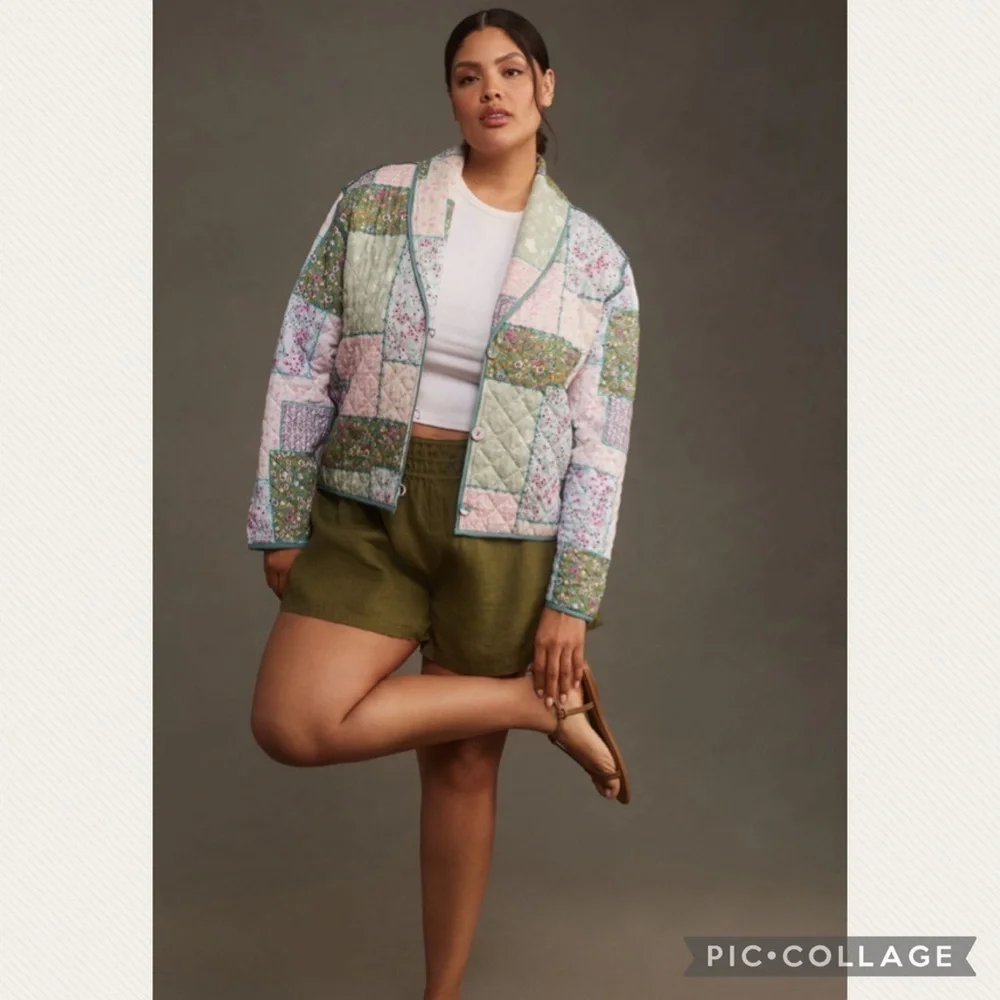 :Price Firm: Anthropologie Conditions Apply Printed Quilted Jacket in Green - Picture 12 of 13
